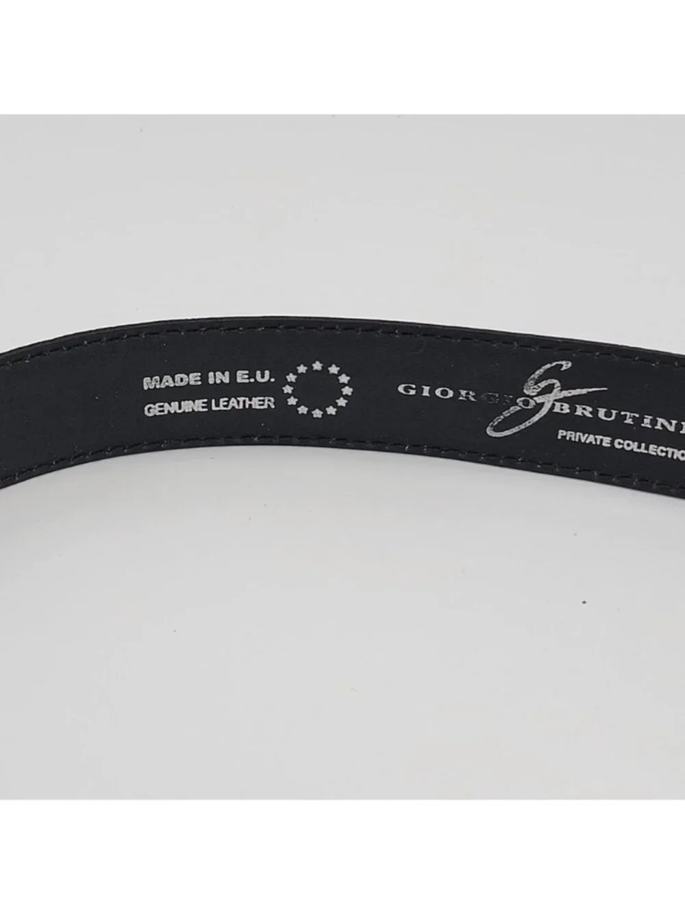 Vtg Giorgio Brutini Genuine Navy Blue Leather Belt With Embossed Texture & Silve